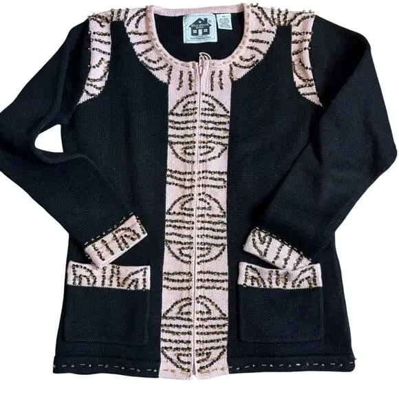 Storybook Knits Vintage Beaded Art Cardigan Jacket XS Cottagecore Boho Artwear - Picture 3 of 15